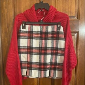 🍁Plaid Mini Skirt Red/Black/Cream and Red Cowl Neck Sweater Set Hollister XS🍁